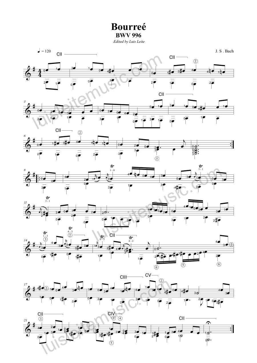 Preview: first page of Bourreé BWV 996
