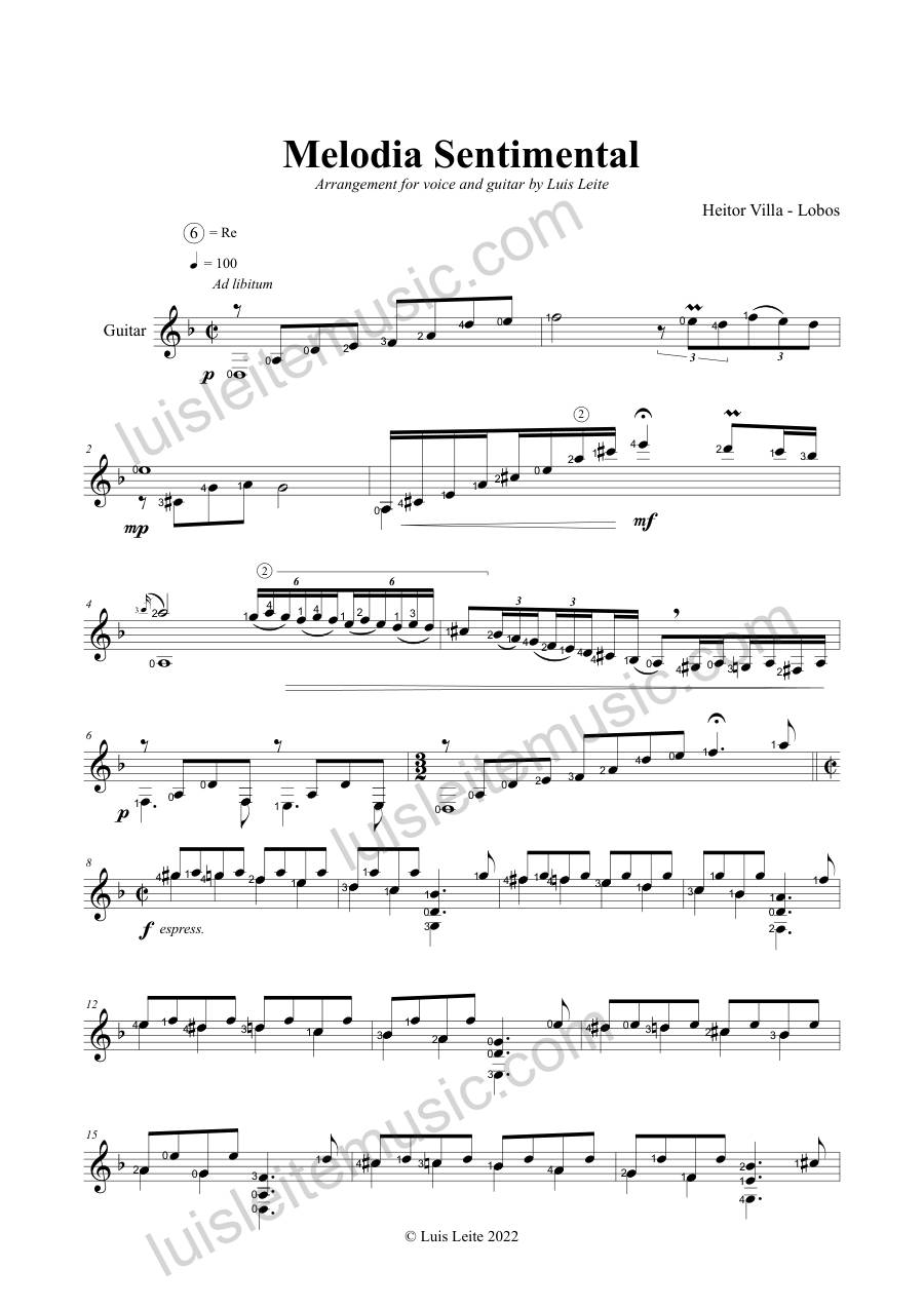 Preview: first page of Melodia Sentimental (Voice and Guitar)