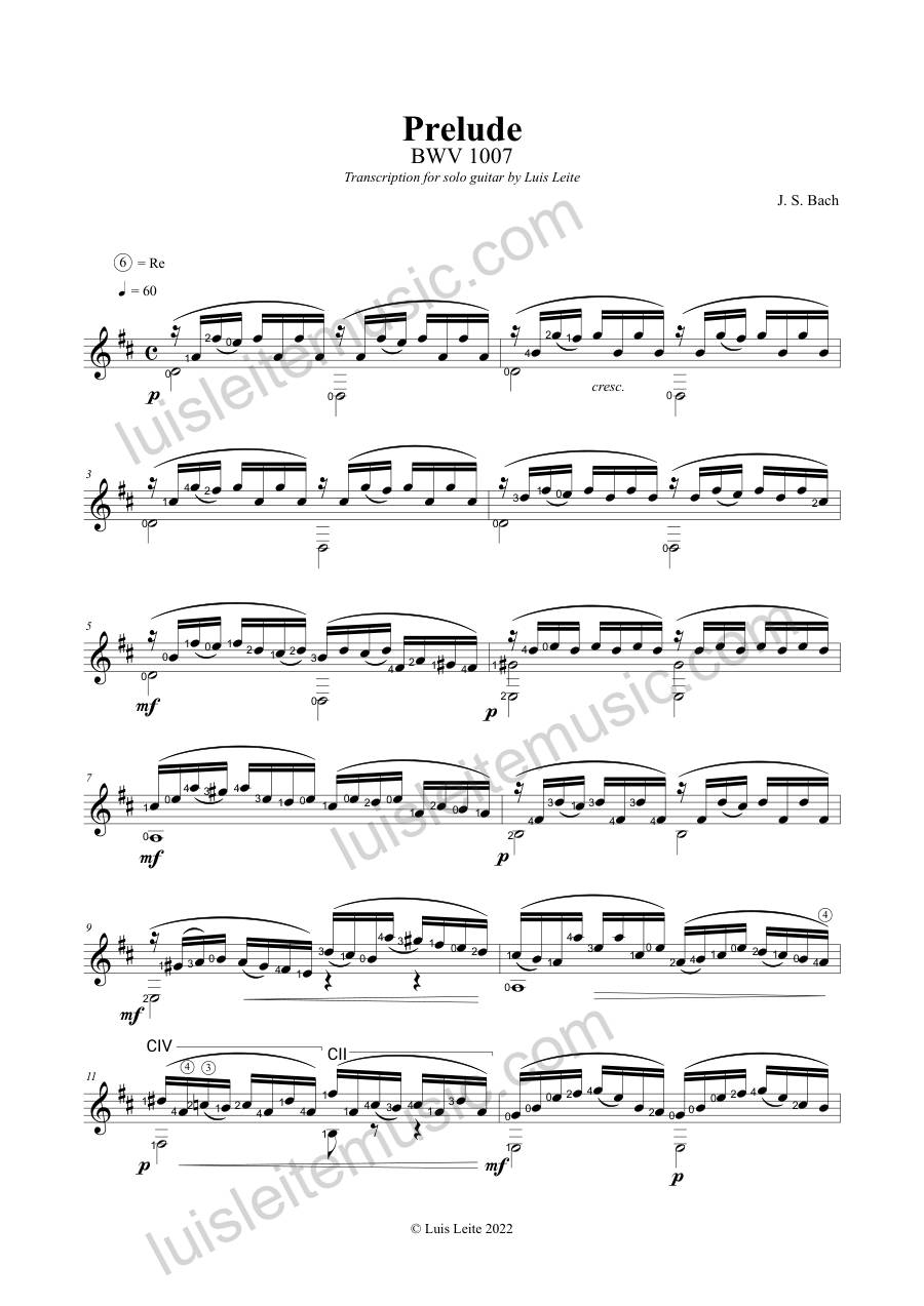 Preview: first page of Prelude BWV 1007