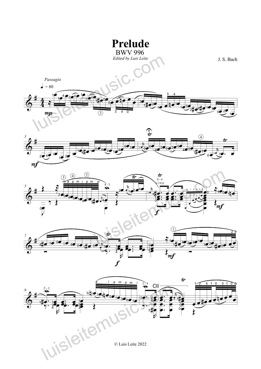 Preview: first page of Prelude BWV 996