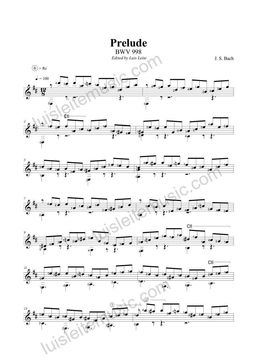 Preview: first page of Prelude BWV 998