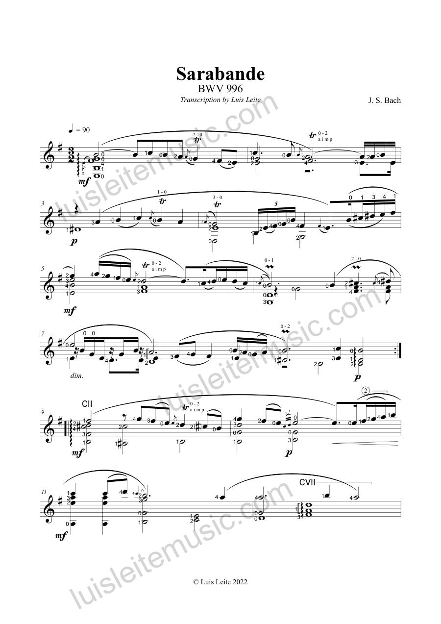 Preview: first page of Sarabande BWV 996