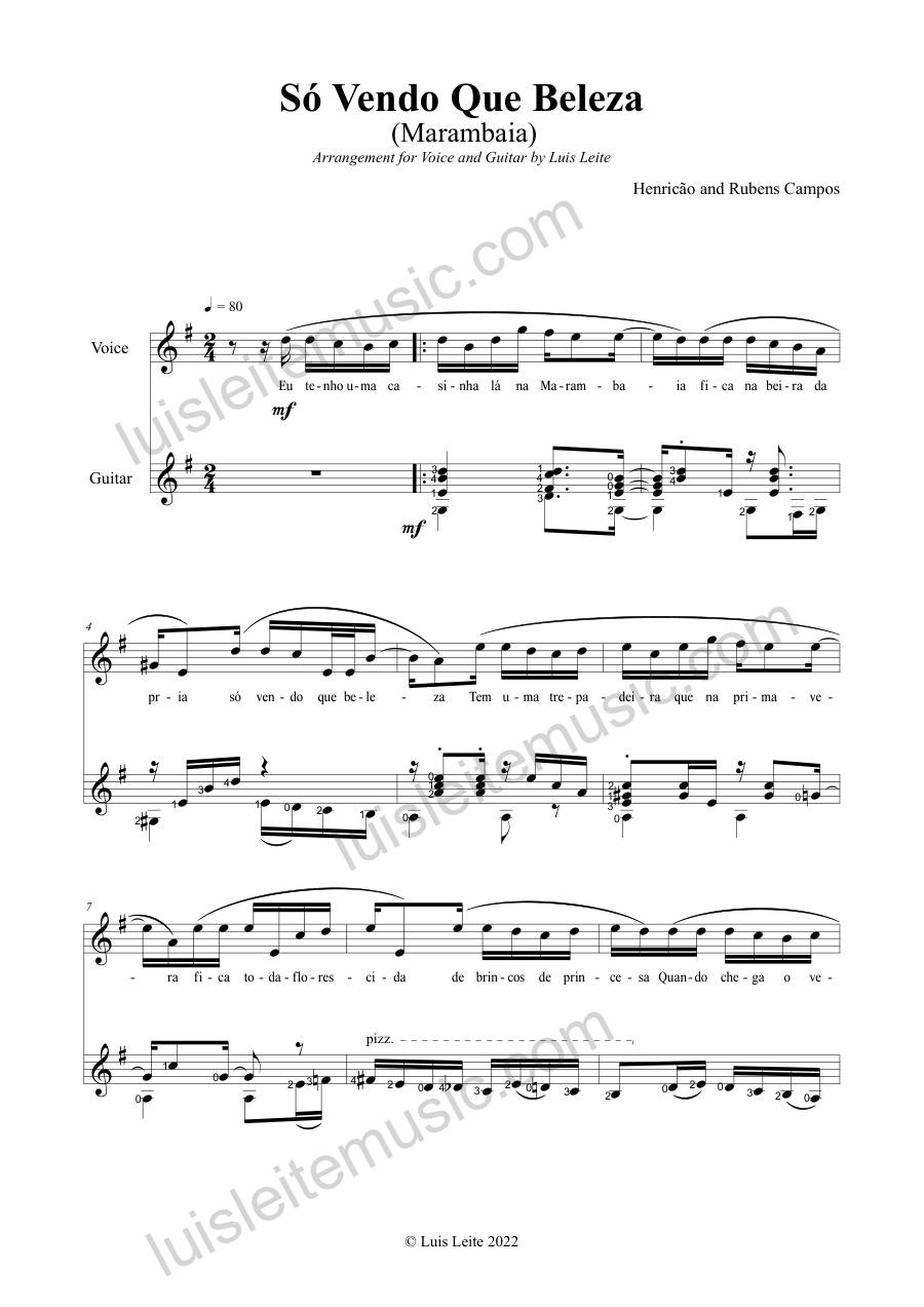 Preview: first page of Só Vendo Que Beleza (Voice and Guitar)