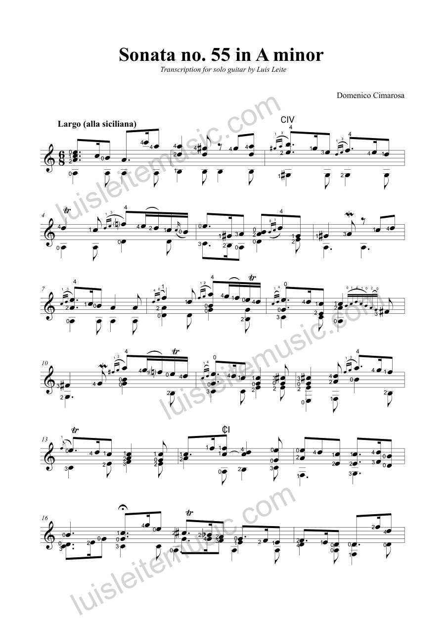 Preview: first page of Sonata no. 55 in A minor