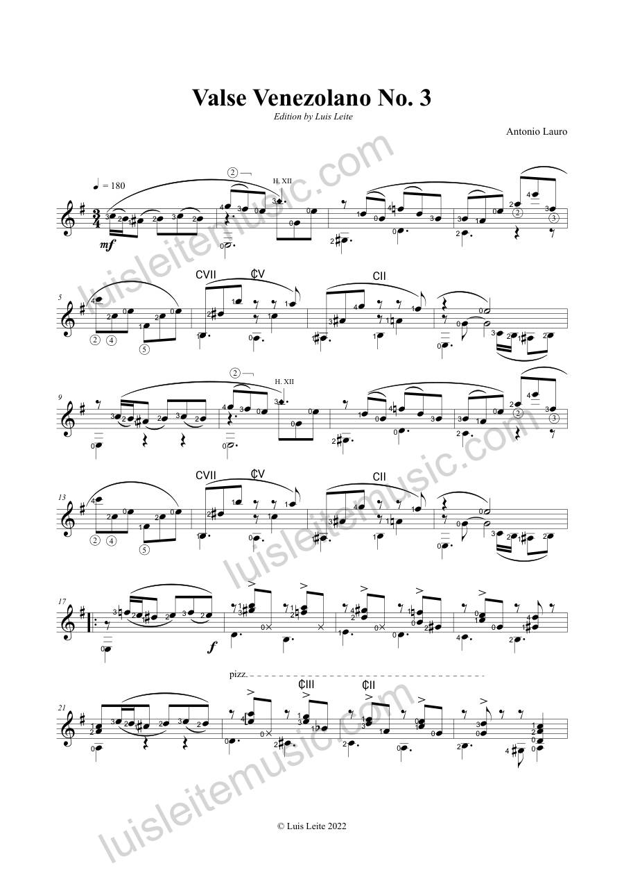 Preview: first page of Valse Venezolano No. 3